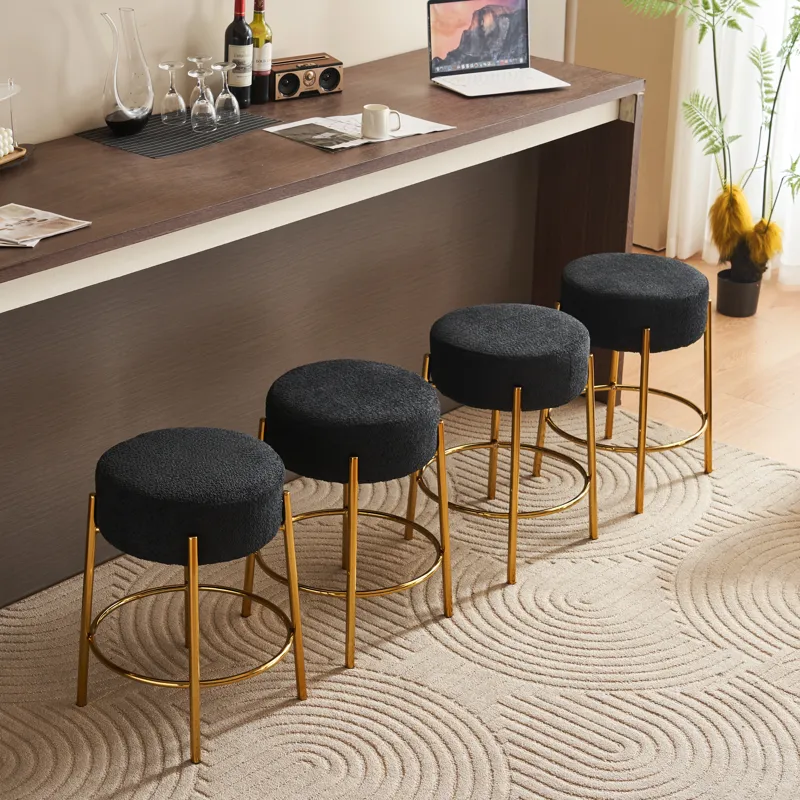 Round Bar Stools (Set of 2), Contemporary Upholstered Dining Stools For Kitchens, Coffee Shops And B