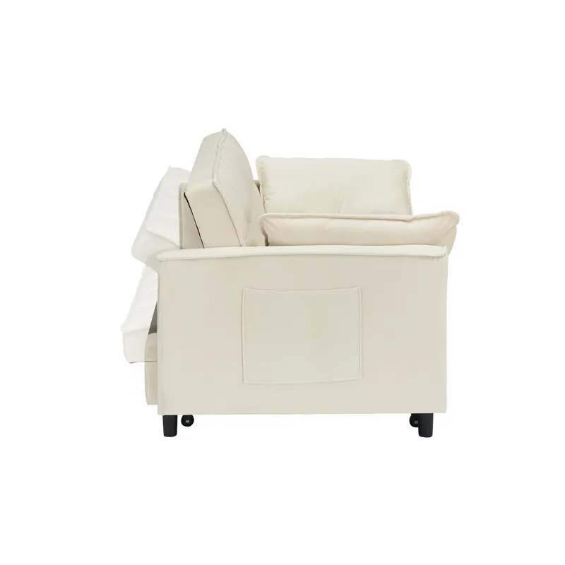 Modern Velvet Sofa, Sofa Pull-Out Bed, Small Love Seat Casual Sofa With Back, With Pillow, Pockets, 