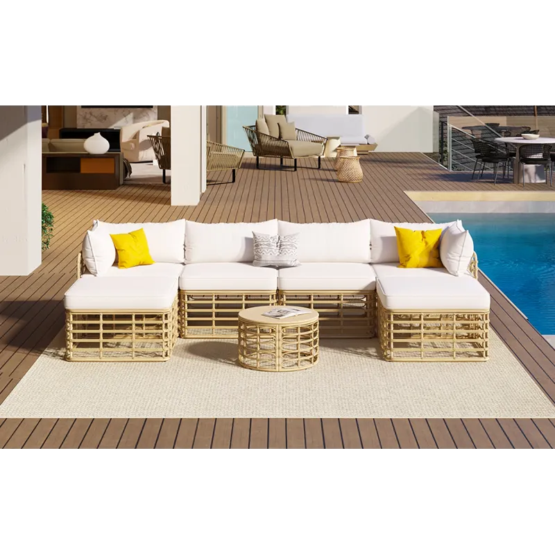 7 Pieces Outdoor Patio Furniture, All-Weather Rattan Sectional Sofa Set With Thick Cushions And Pill