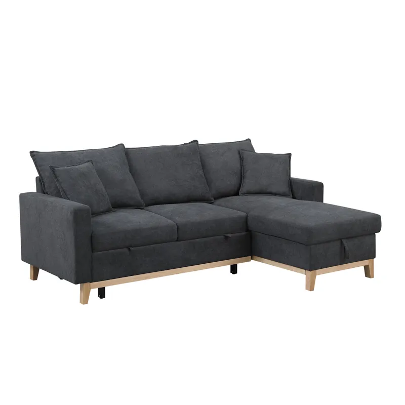 Colton - 84.Woven Reversible Sleeper Sectional Sofa With Storage Chaise - Dark Gray
