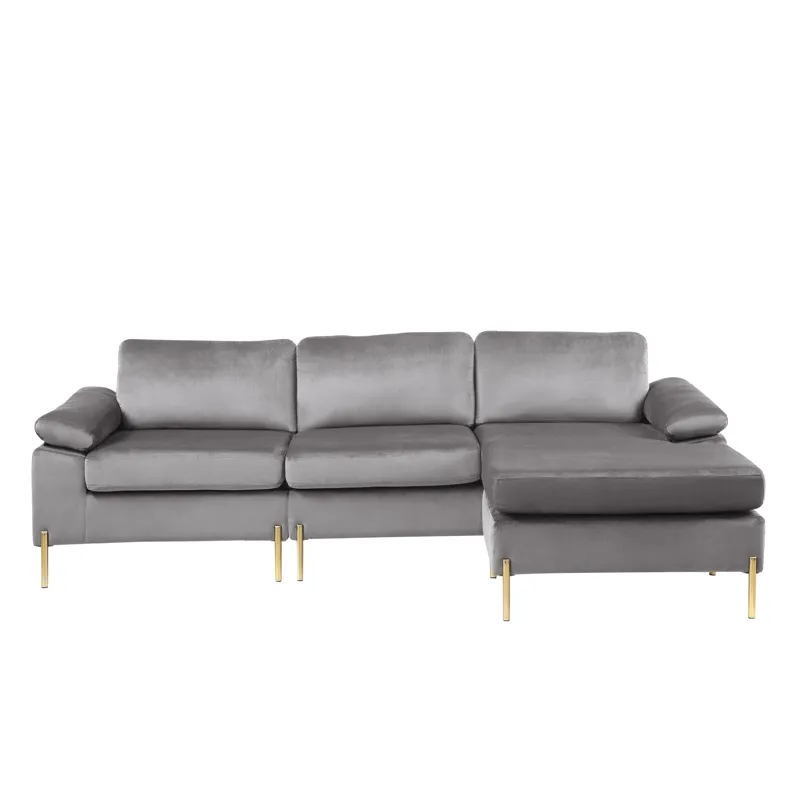 Shannon - Velvet Sectional Sofa With Chaise - Gray