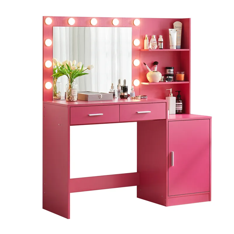 Vanity Desk With Mirror And Lights, 46.4In Dressing Table With 2 Large Drawer & Large Vertical Organ