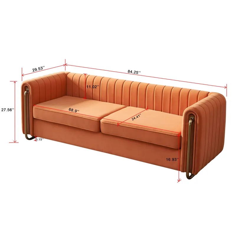 Contemporary Velvet Sofa Couch For Living Room - Orange