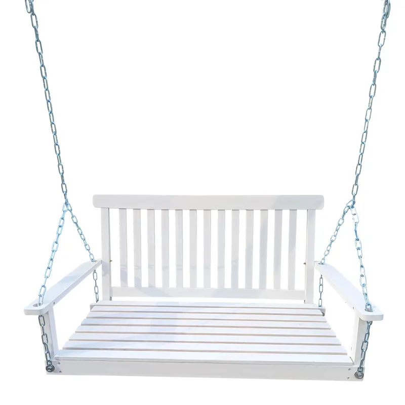 Front Porch Swing With Armrests For Outdoor Patio, Garden Yard, Backyard Or Sunroom - White