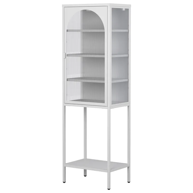 Metal Glass Door Display Storage Cabinet - 5 Tier Cube Bookshelf Storage Cabinet With 3 Adjustable S