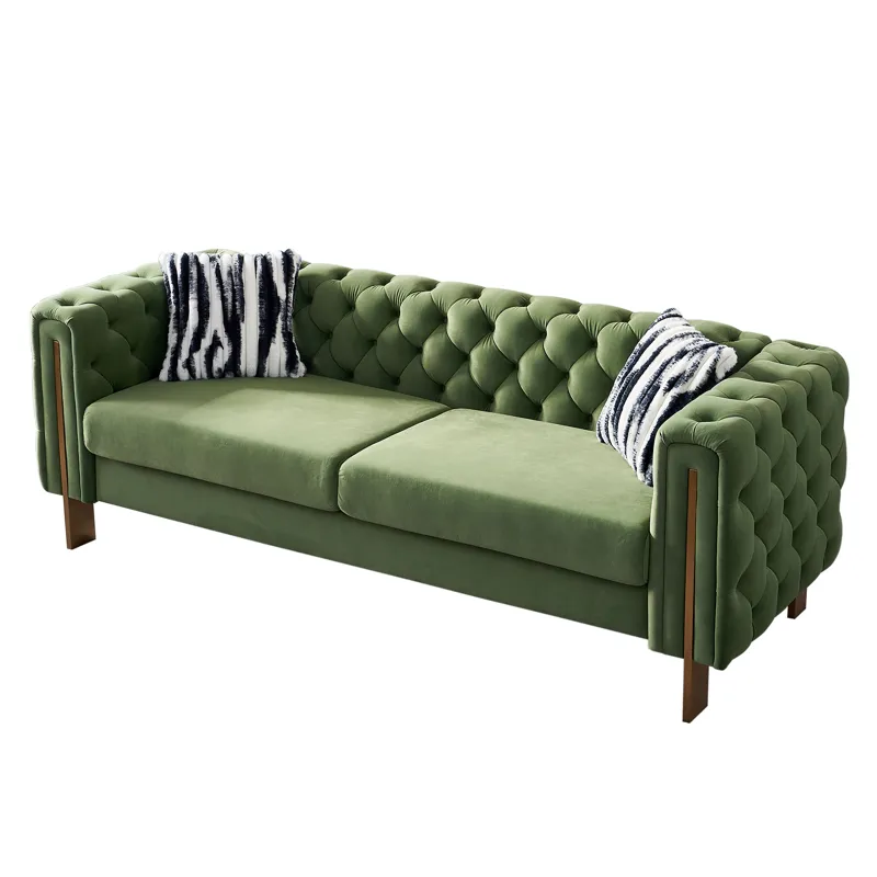 Chesterfield - Modern Tufted Velvet Living Room Sofa, 84.25\'\'W Couch - Mint Green