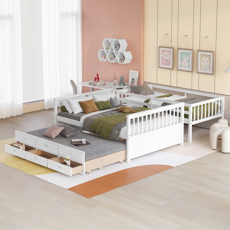 Twin Over Full Bunk Bed With Twin Size Trundle, Separable Bunk Bed With Drawers For Bedroom - White