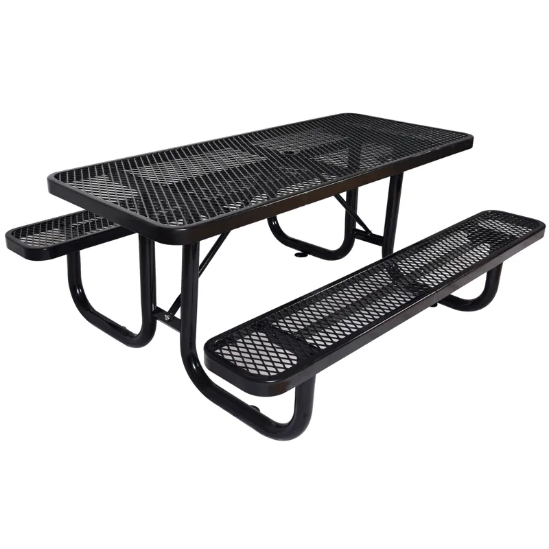Rectangular Outdoor Steel Picnic Table With Umbrella Pole - Black