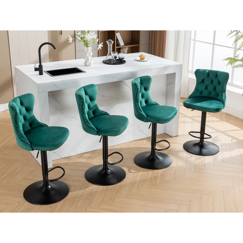 Swivel Velvet Barstools Adjusatble Seat Height, Modern Upholstered Bar Stools With Backs Comfortable