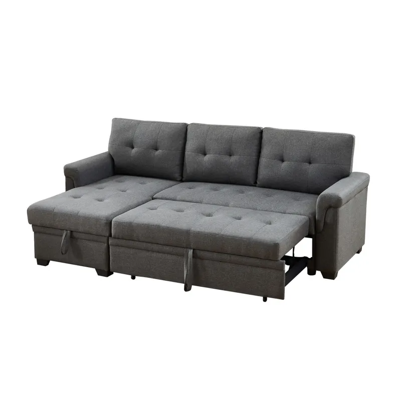 Hunter - Linen Reversible Sleeper Sectional Sofa With Storage Chaise - Dark Gray