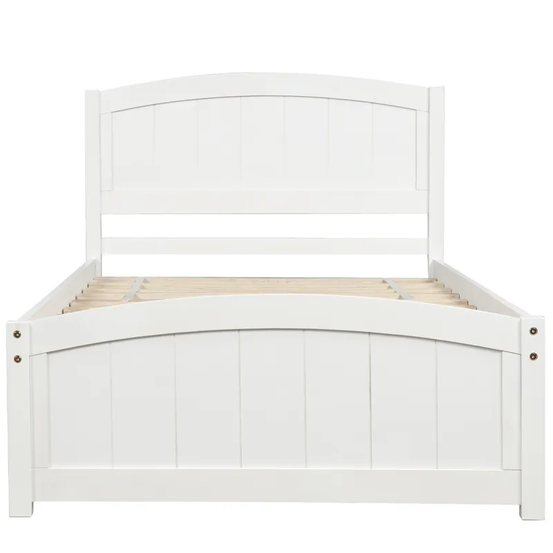 Twin Platform Bed With Headboard, Footboard And Wood Slat Support - White