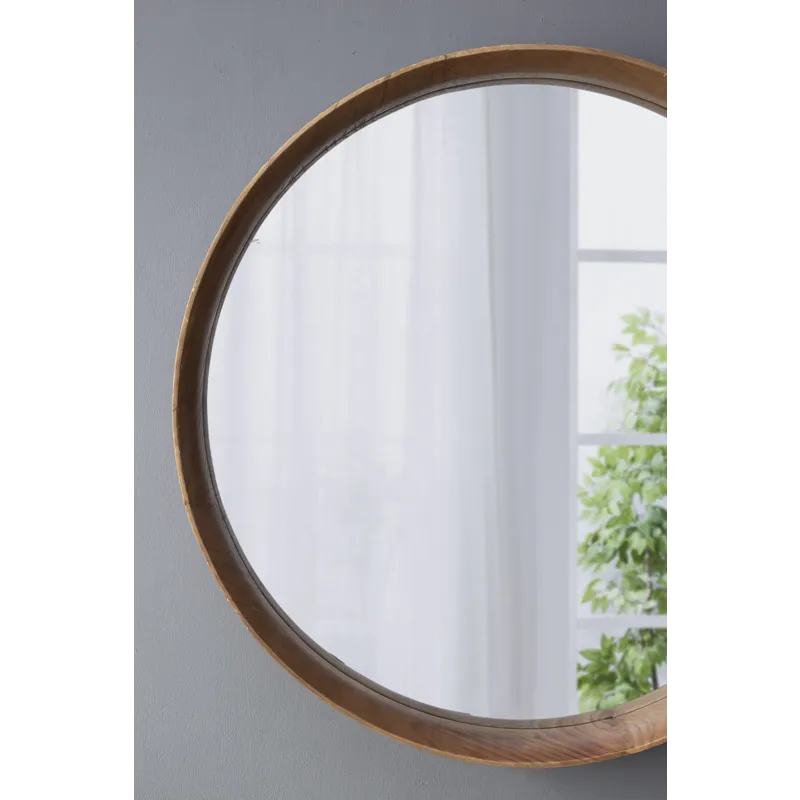 Round Pine Wood Mirror, Wall Mounted Mirror Home Decor For Bathroom Living Room - Brown