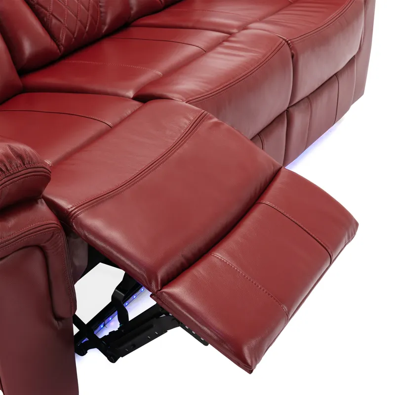 Home Theater Seating Manual Recliner Chair With Center Console And Led Light Strip For Living Room -