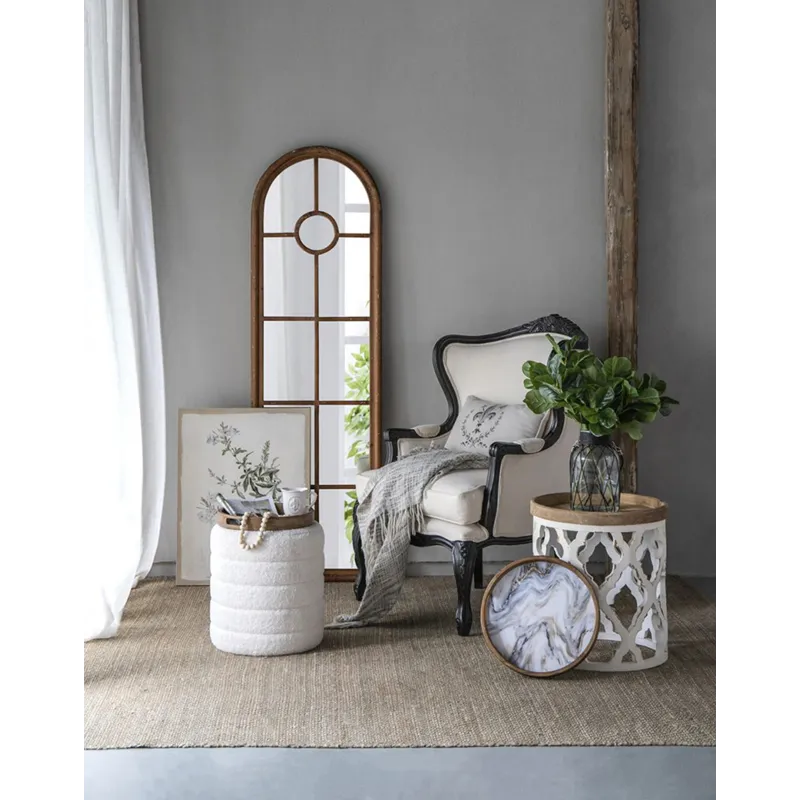 French Country Home Decor Collection (Includes An Artificial Plant, Vase, Trays, Stool And Side Tabl