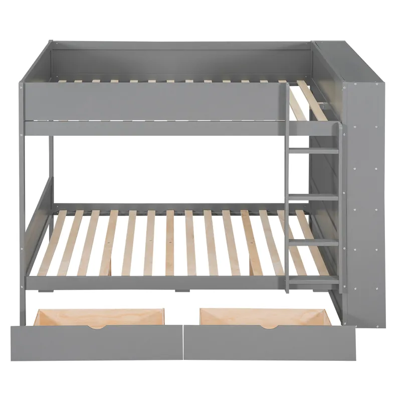 Full Over Full Bunk Bed With 2 Drawers And Multi - Layer Cabinet - Gray