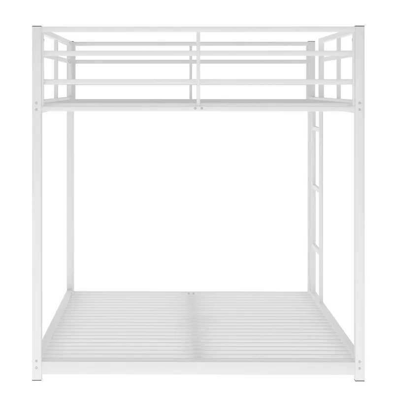 Full Over Full Metal Bunk Bed, Low Bunk Bed With Ladder - White