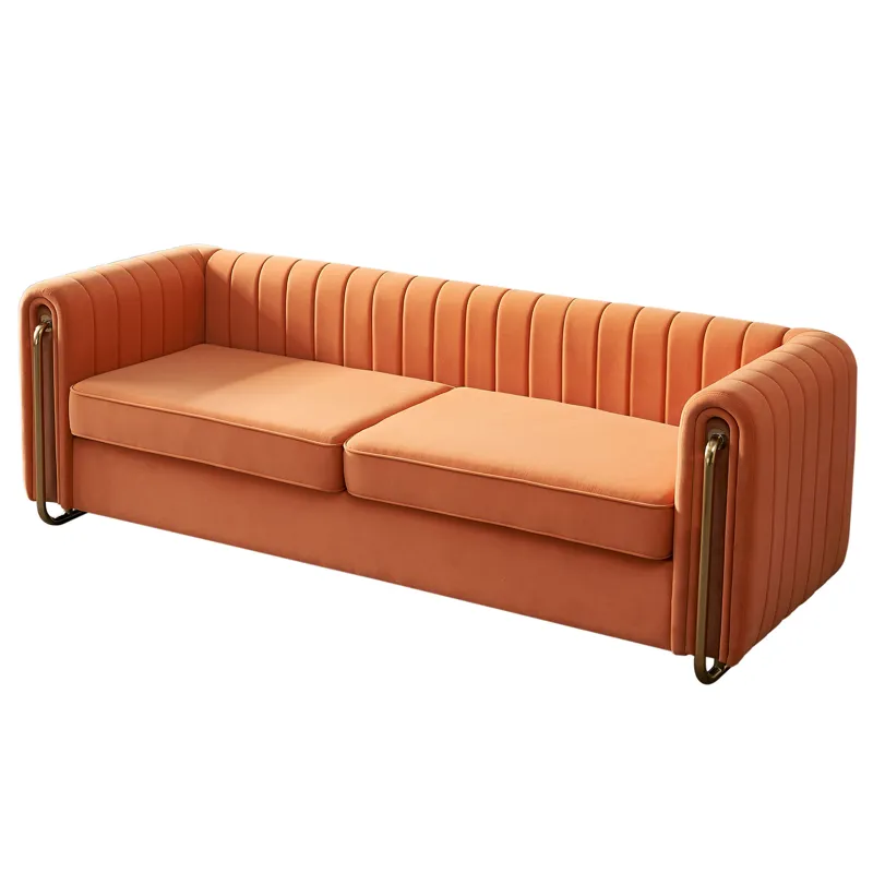 Contemporary Velvet Sofa Couch For Living Room - Orange