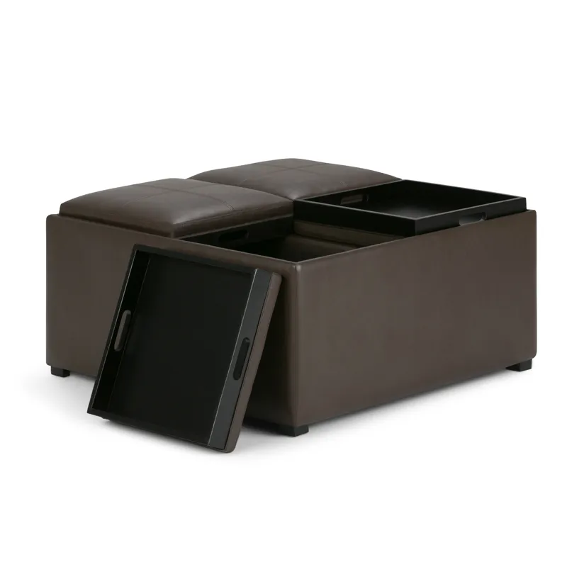 Avalon - Square Coffee Table Storage Ottoman - Chocolate Brown
