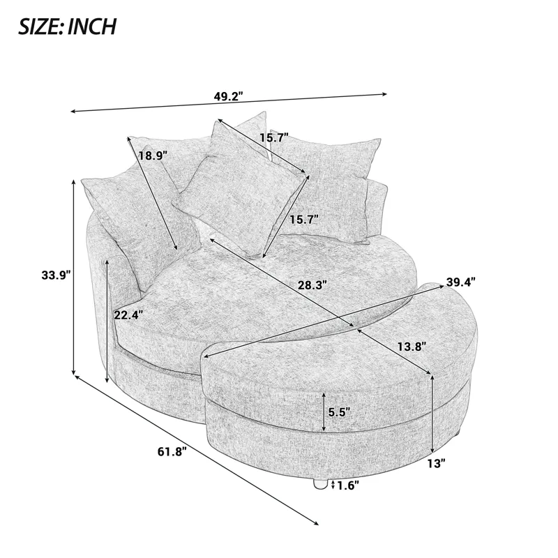 360° Swivel Accent Barrel Chair With Storage Ottoman & 4 Pillows, Modern Chenille Leisure Chair Roun