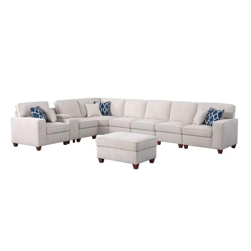 Ted - Sectional Sofa With Ottoman - Beige