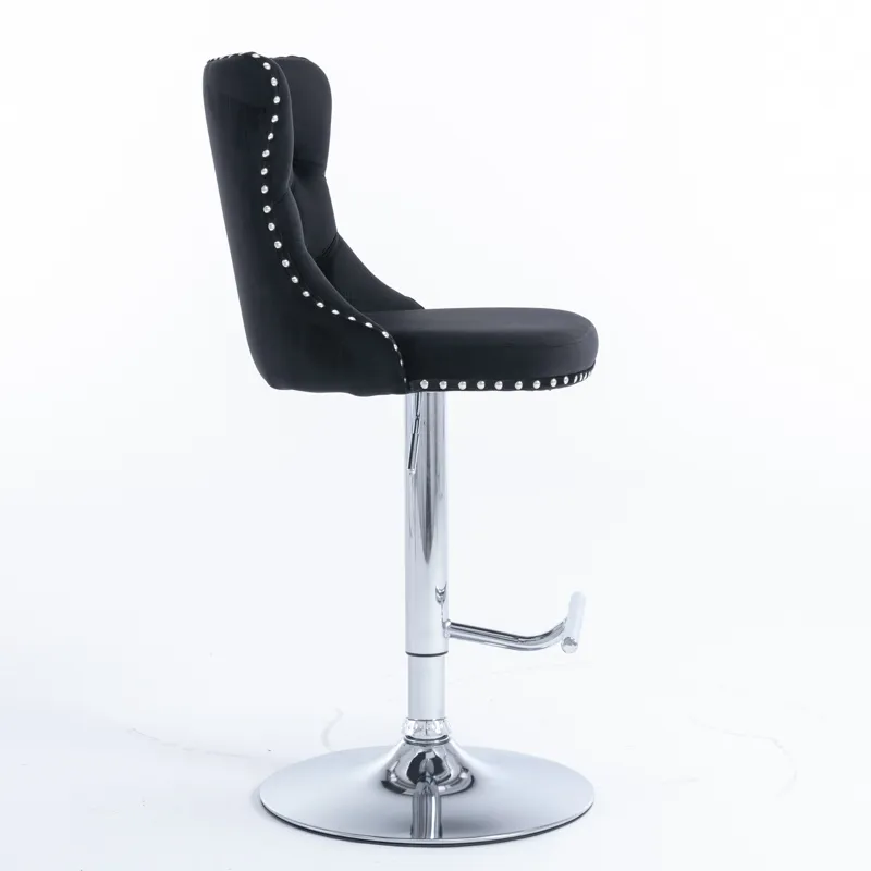 Swivel Velvet Barstools Adjusatble Seat Height From 25-33\", Modern Upholstered Chrome Base Bar Stoo