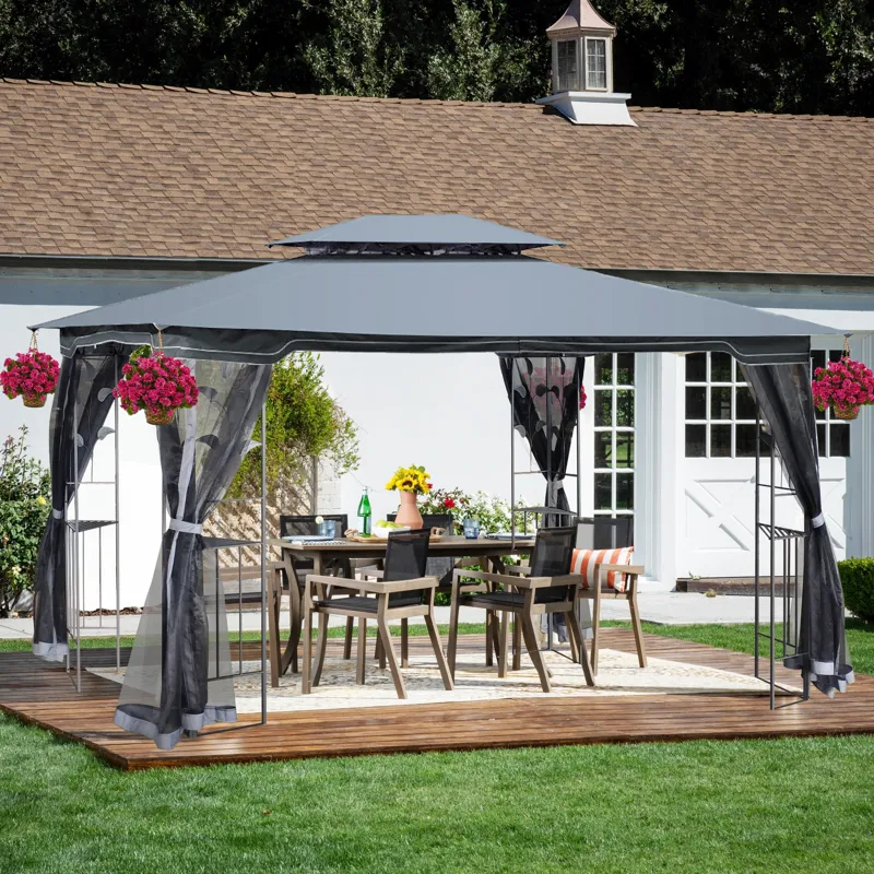 Outdoor Patio Gazebo Canopy Tent With Ventilated Double Roof And Mosquito Net (Detachable Mesh Scree