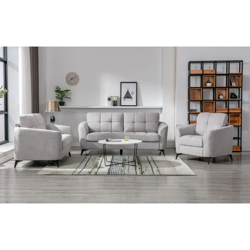 Callie - Woven Fabric Living Room Sofa, Loveseat, Chair (Set of 3) - Light Gray