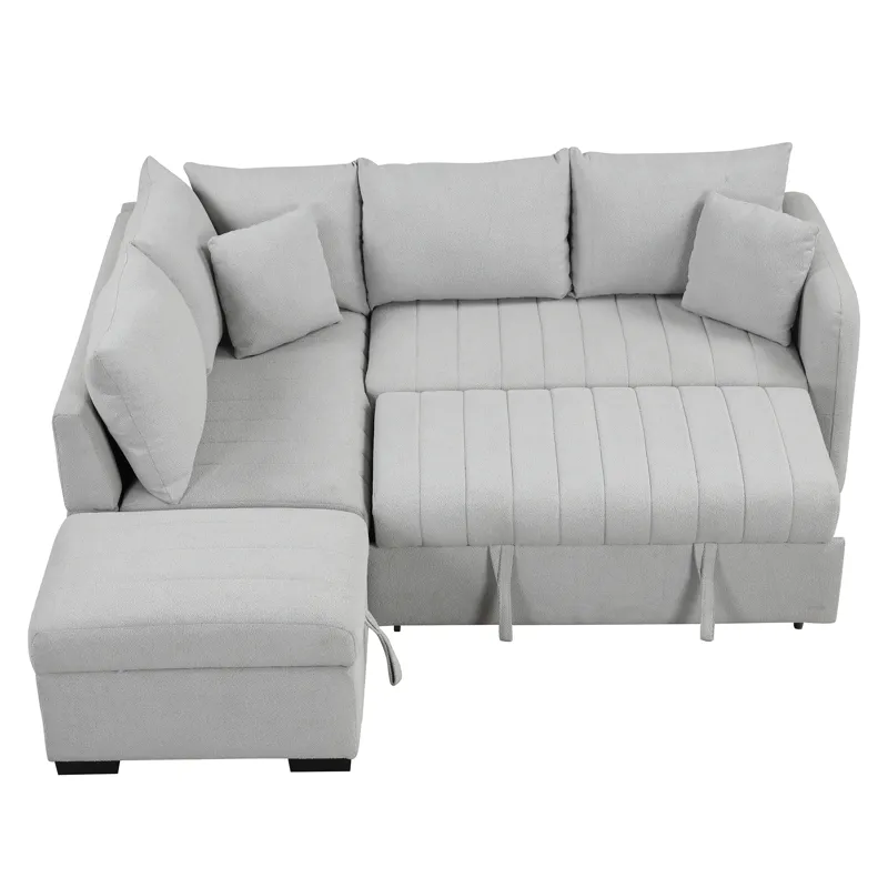 L-Shaped Sectional Pull Out Sofa Bed Sleeper Sofa With Two USB Ports, Two Power Sockets And A Movabl