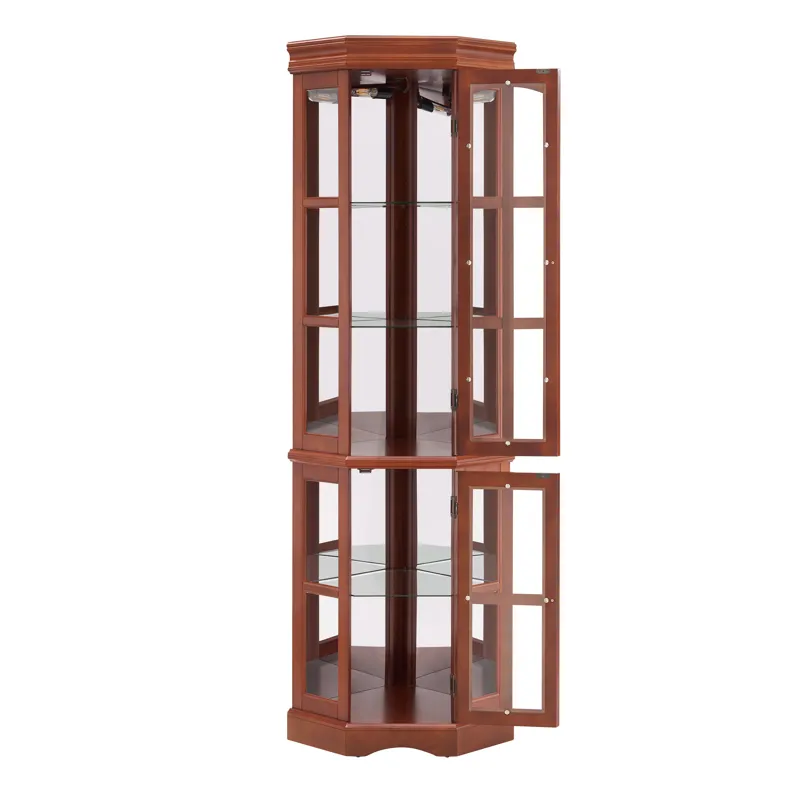 Corner Curio Cabinet With 5 Shelves And Lighting System (E26 Light Bulb Not Included) - Walnut