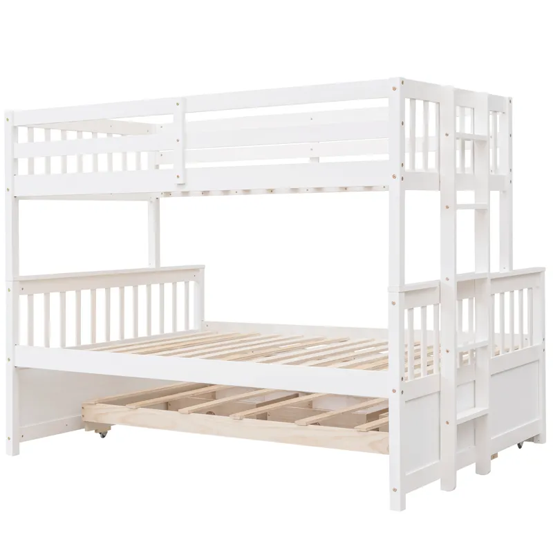 Twin Over Full Bunk Bed With Twin Size Trundle, Separable Bunk Bed With Drawers For Bedroom - White