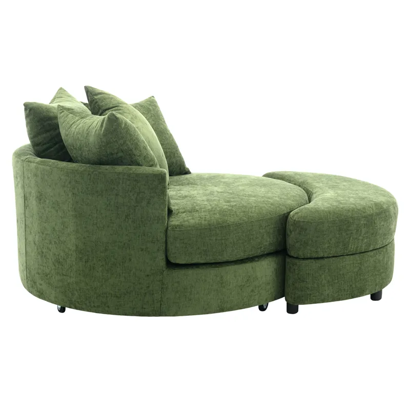 360° Swivel Accent Barrel Chair With Storage Ottoman & 4 Pillows, Modern Chenille Leisure Chair Roun