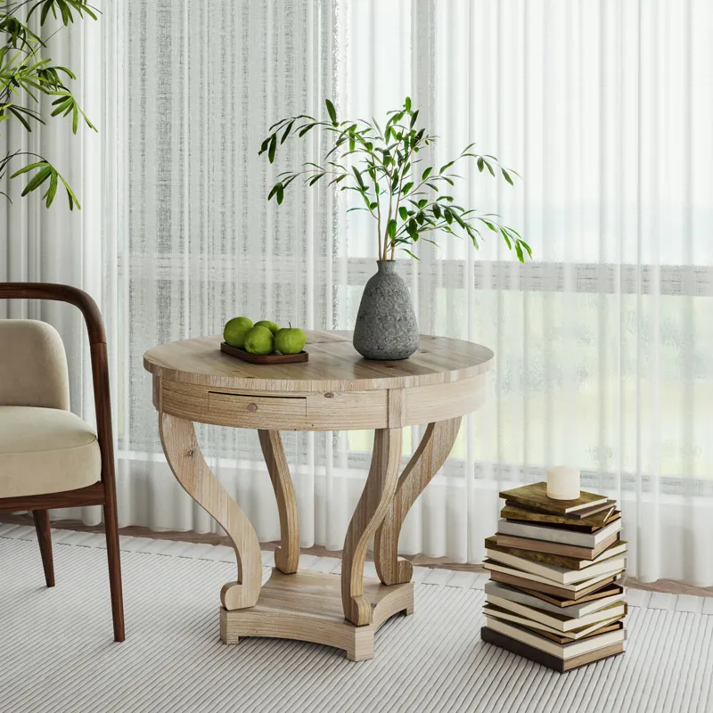 Curved Legs Farmhouse Style Small Size Round Dining Table End Table Side Table Coffee Table For Dine