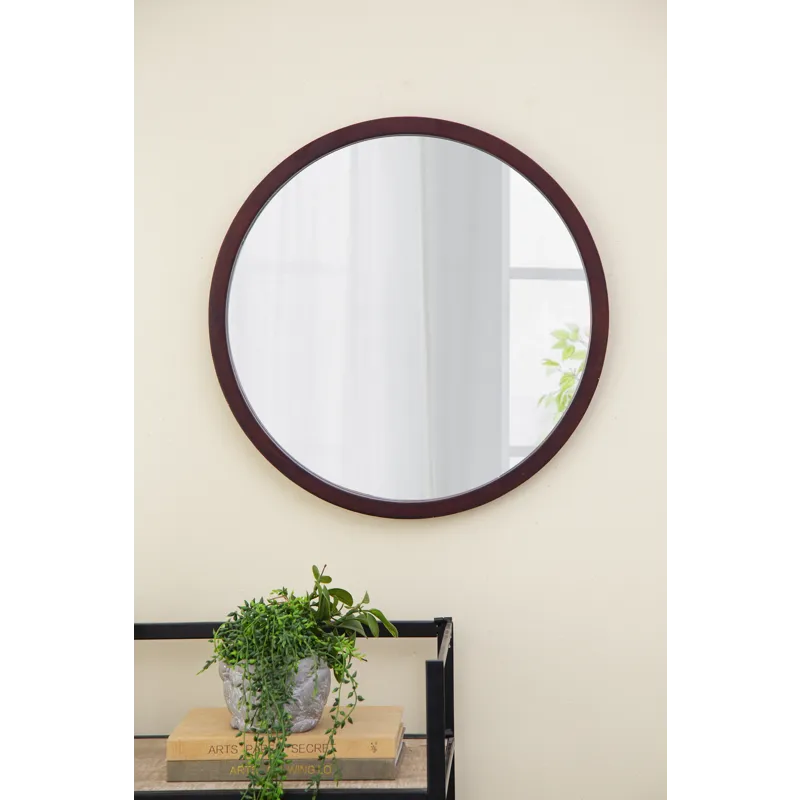 Circle Wall Mirror With Wooden Frame And Walnut Finish, Wall Mirror For Living Room Dining Room - Br