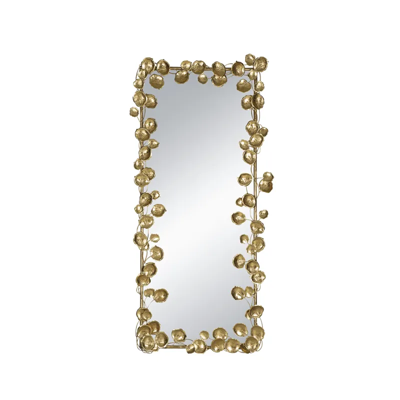 Stella Full Length Mirror With Leaf Accents, Floor Miiror For Living Room Bedroom - Golden