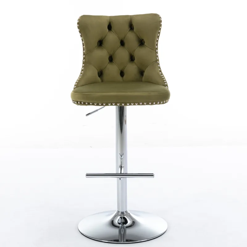Swivel Velvet Barstools Adjusatble Seat Height From 25-33\", Modern Upholstered Chrome Base Bar Stoo