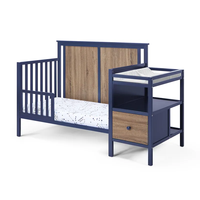 Connelly - 4-in-1 Crib and Changer Combo - Midnight Blue/Vintage Walnut