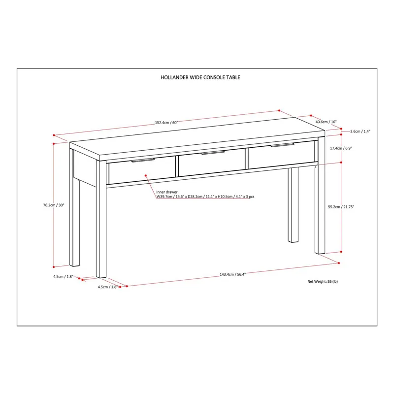 Hollander - Wide Console Table - Warm Walnut Brown