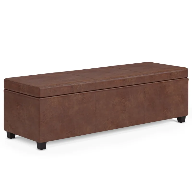 Avalon - Extra Large Storage Ottoman Bench - Distressed Saddle Brown