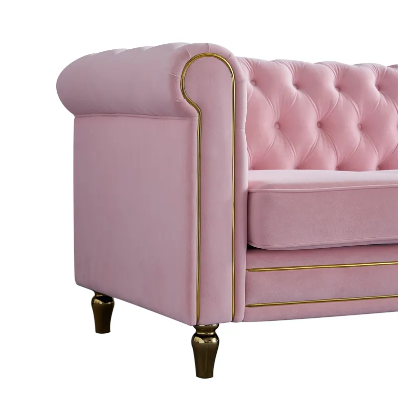 Chesterfield - Velvet Sofa 84.65\" For Living Room - Pink