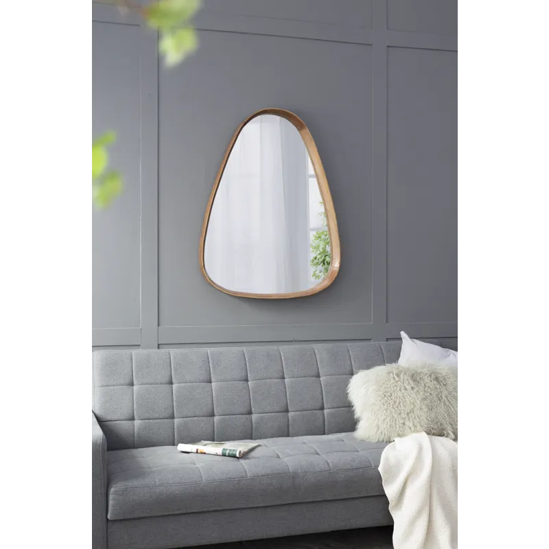 Irrgeular Mirror With Wood Frame, Wall Mirror For Living Room Bathroom Entryway - Brown