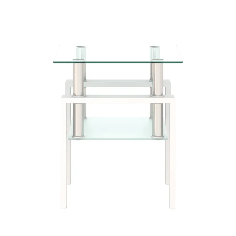 Modern Tempered Glass Tea Table, End Square Table For Living Room - Transparent / White