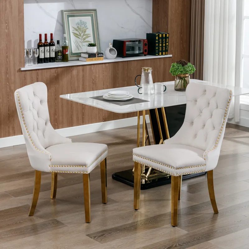 Nikki - Modern, High-End Tufted Solid Wood Contemporary Velvet Upholstered Dining Chair With Golden 
