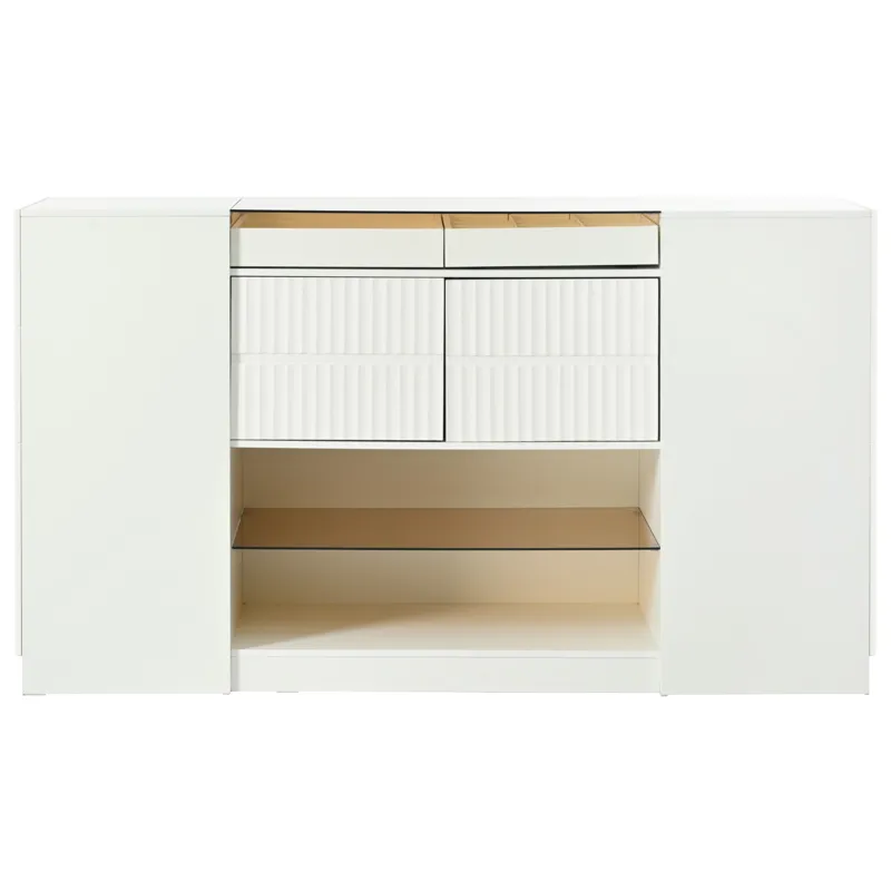 Modern Luxury Multi-Functional Island Vanity Dresser And Storage Cabinet With Glass Tabletop, Displa