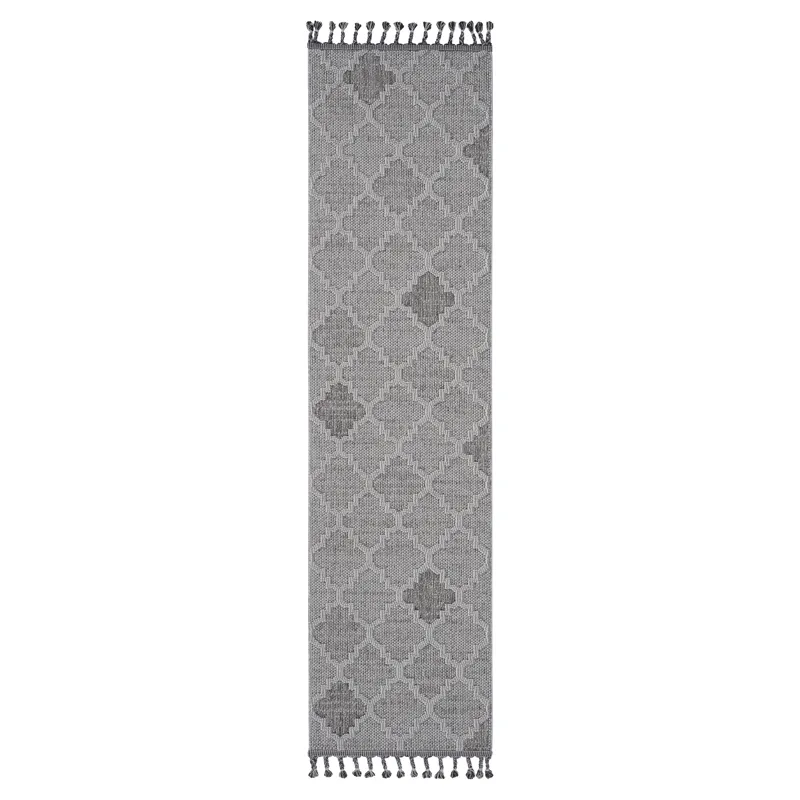 Guros - 2\' x 8\' Trellis Indoor / Outdoor Area Rug - White / Gray