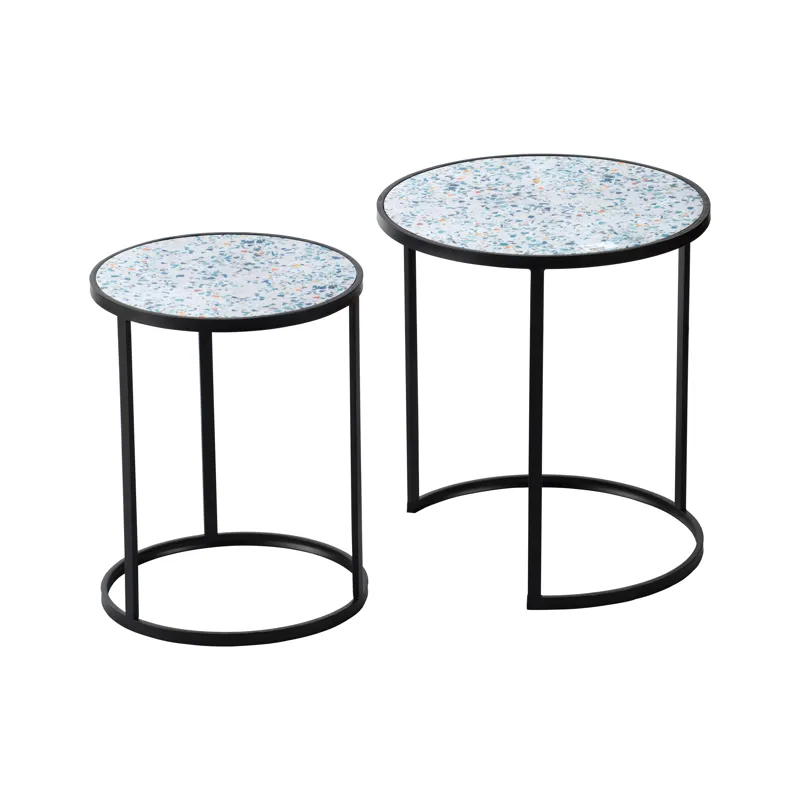 Round End Table, Stacking Side Tables With Sturdy Metal Frame For Small Space, Living Room, Office (