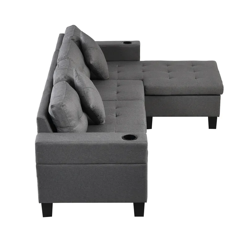 Sectional Sofa Set For Living Room With L Shape Chaise Lounge, Cup Holder And Left Or Right Hand Cha