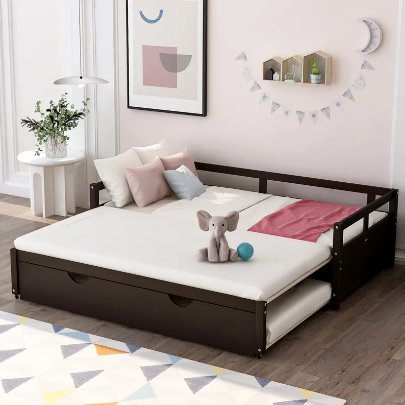 Extending Daybed With Trundle, Wooden Daybed With Trundle - Espresso