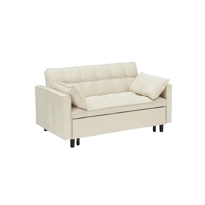 Modern Velvet Sofa, Sofa Pull-Out Bed, Small Love Seat Casual Sofa With Back, With Pillow, Pockets, 