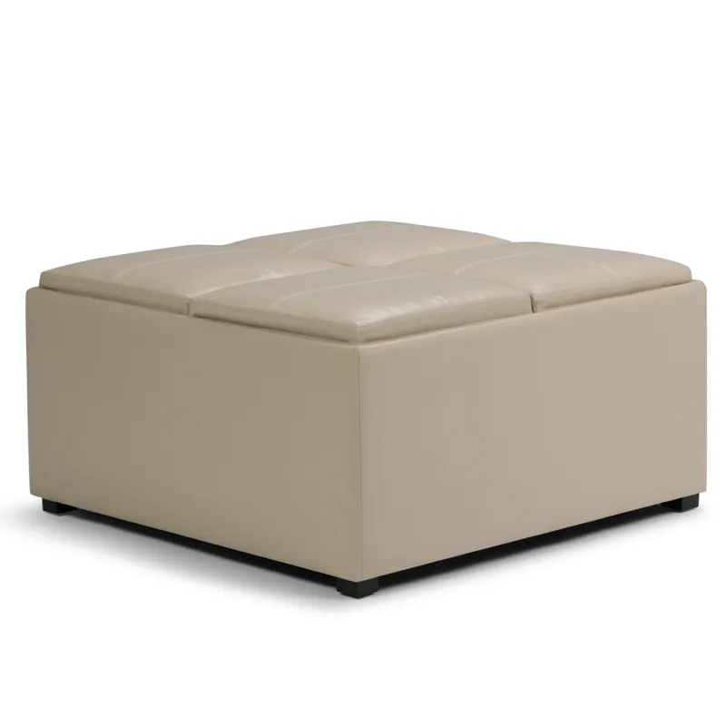 Avalon - Square Coffee Table Storage Ottoman - Satin Cream