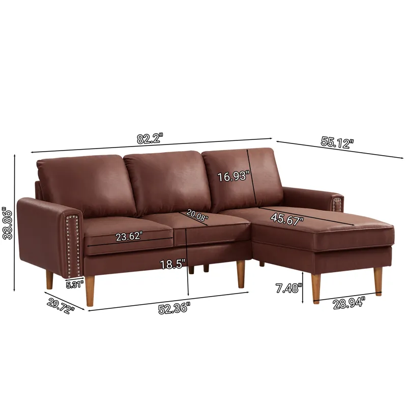 L-Shape Sofa Couch With Chais Mid-Century, Strong Leg And Design That Will Complement Any Living Spa